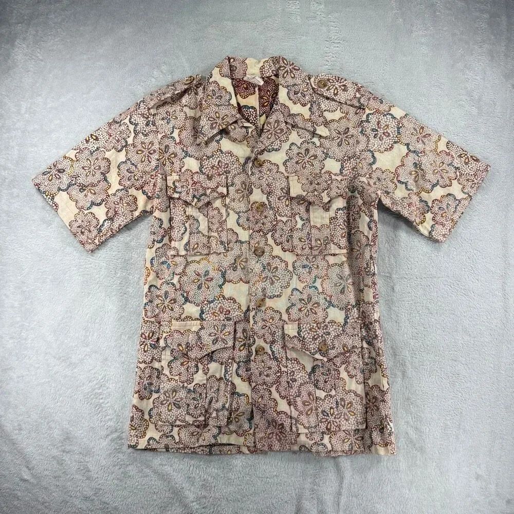 Vintage 70s Barefoot in Paradise Hawaiian Shirt Mens Medium Reverse Print Cotton